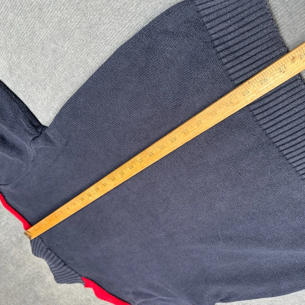 Polo Ralph Lauren Mens XL Quarter Zip Y2k Sweater‎ Navy Blue Red Stripe Cotton